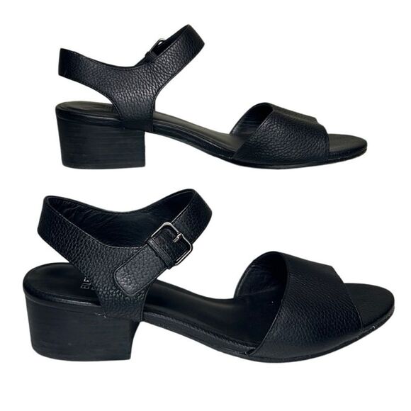 Eileen Fisher - Block Heeled Sandals, Strappy, Pebbled Leather - Size 8, Black - Picture 2 of 14